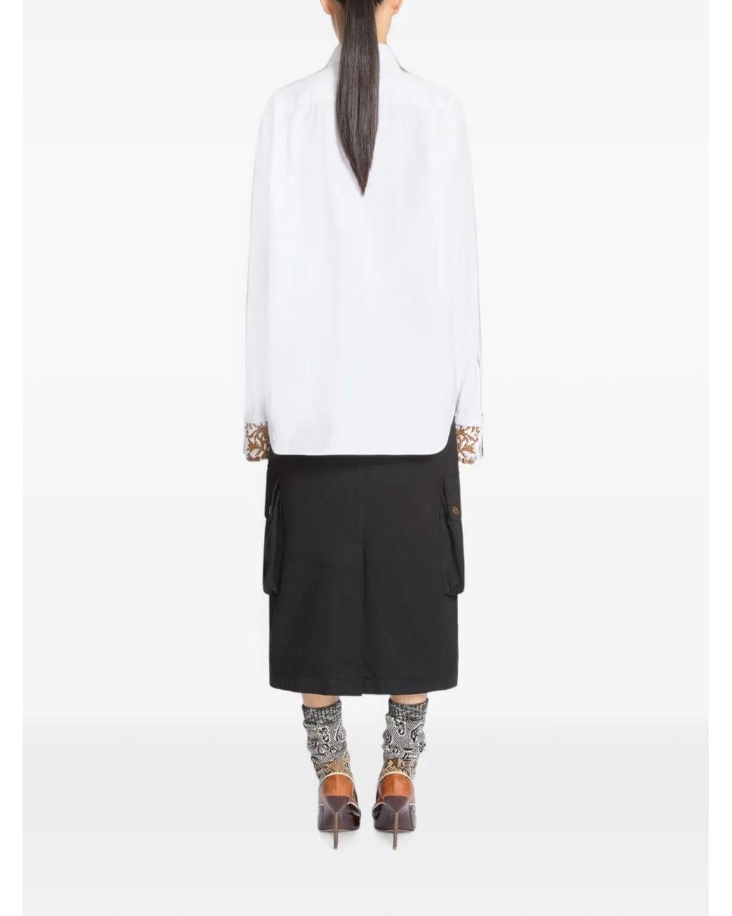 Dries Van Noten White Embroidered Cotton Poplin Shirt