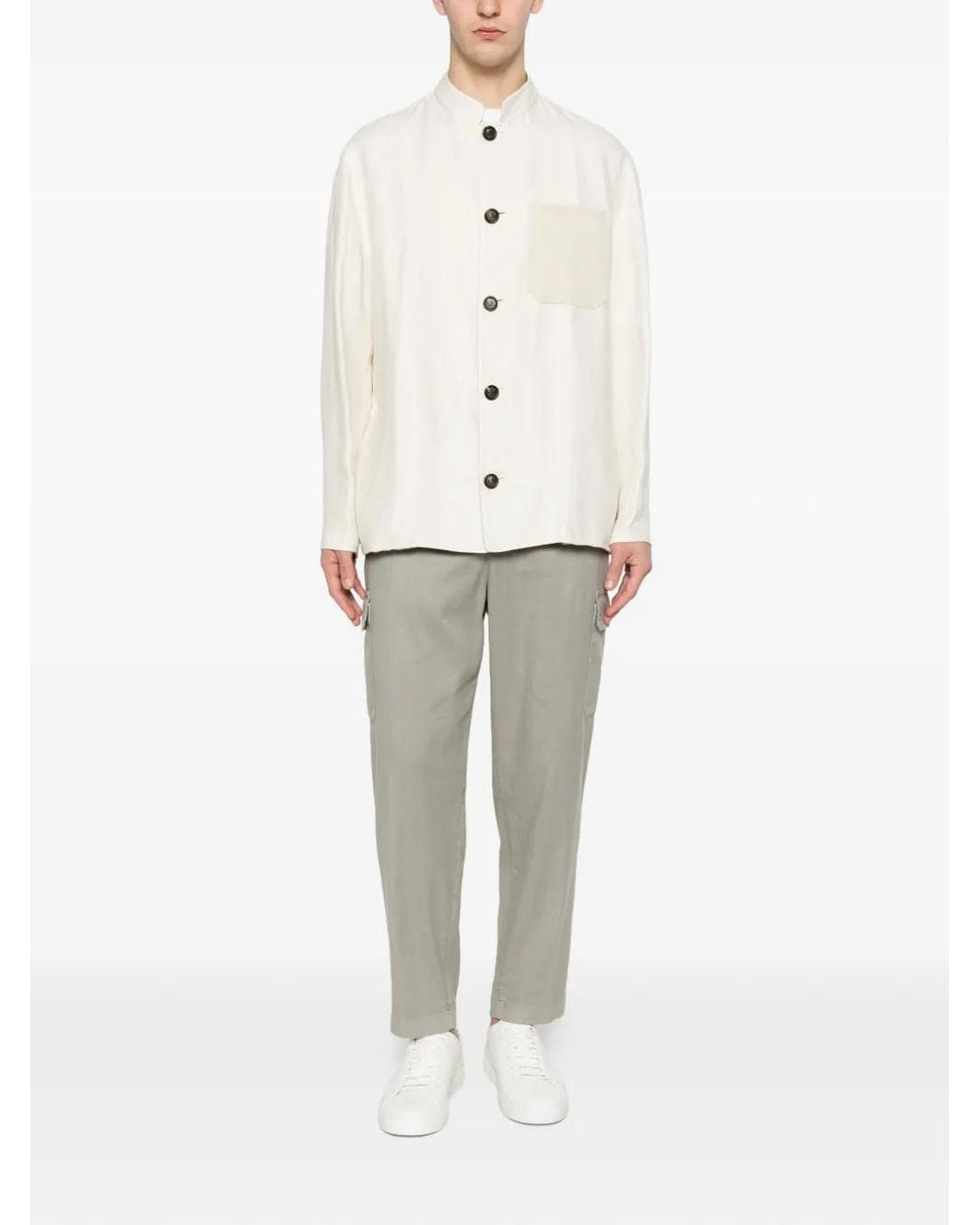 Eleventy White Buttoned Patch-Pocket Overshirt for men