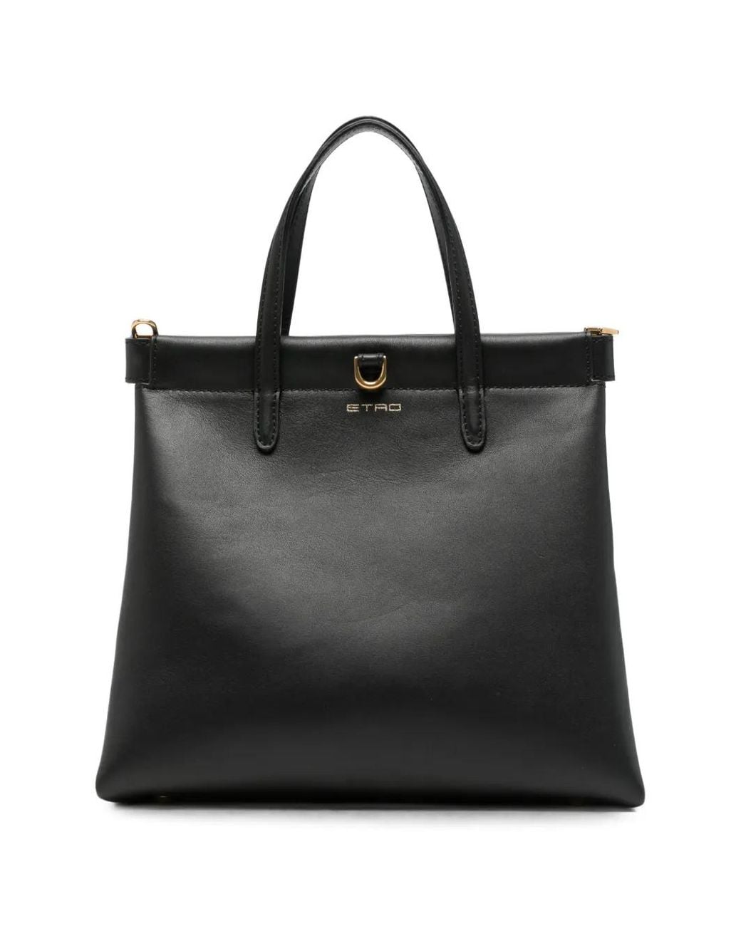 Etro Black Logo-Detail Leather Tote Bag