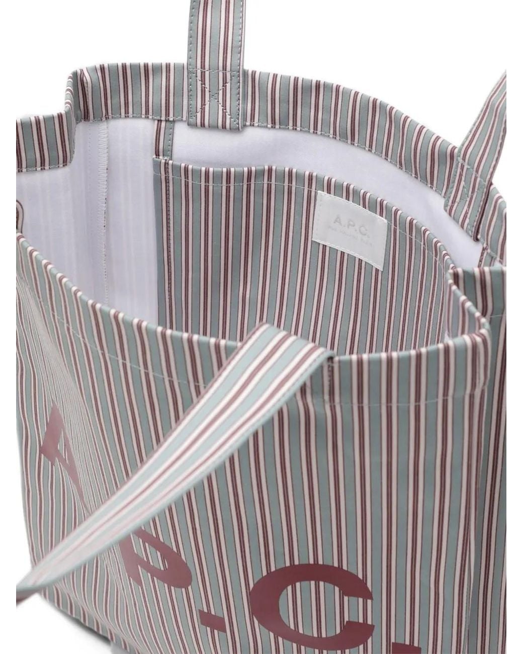 A.P.C. White Logo-Print Striped-Pattern Tote Bag