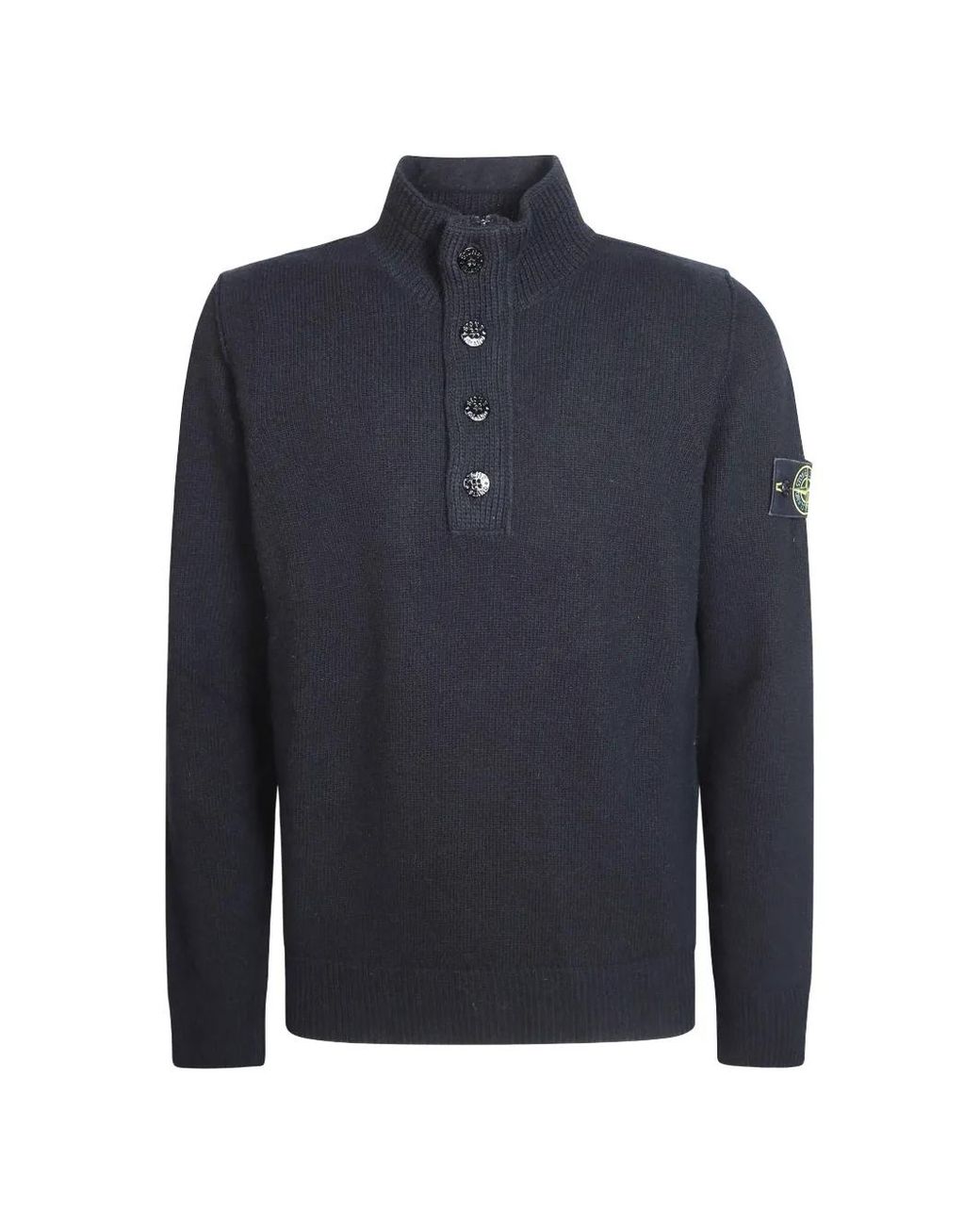 Stone Island Blue Compass-Patch Button-Up Sweater for men