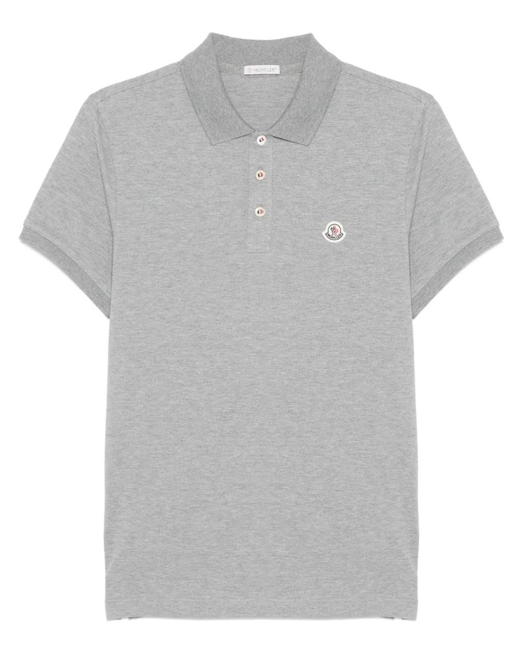 Moncler Gray Logo-Patch Cotton Polo Shirt for men