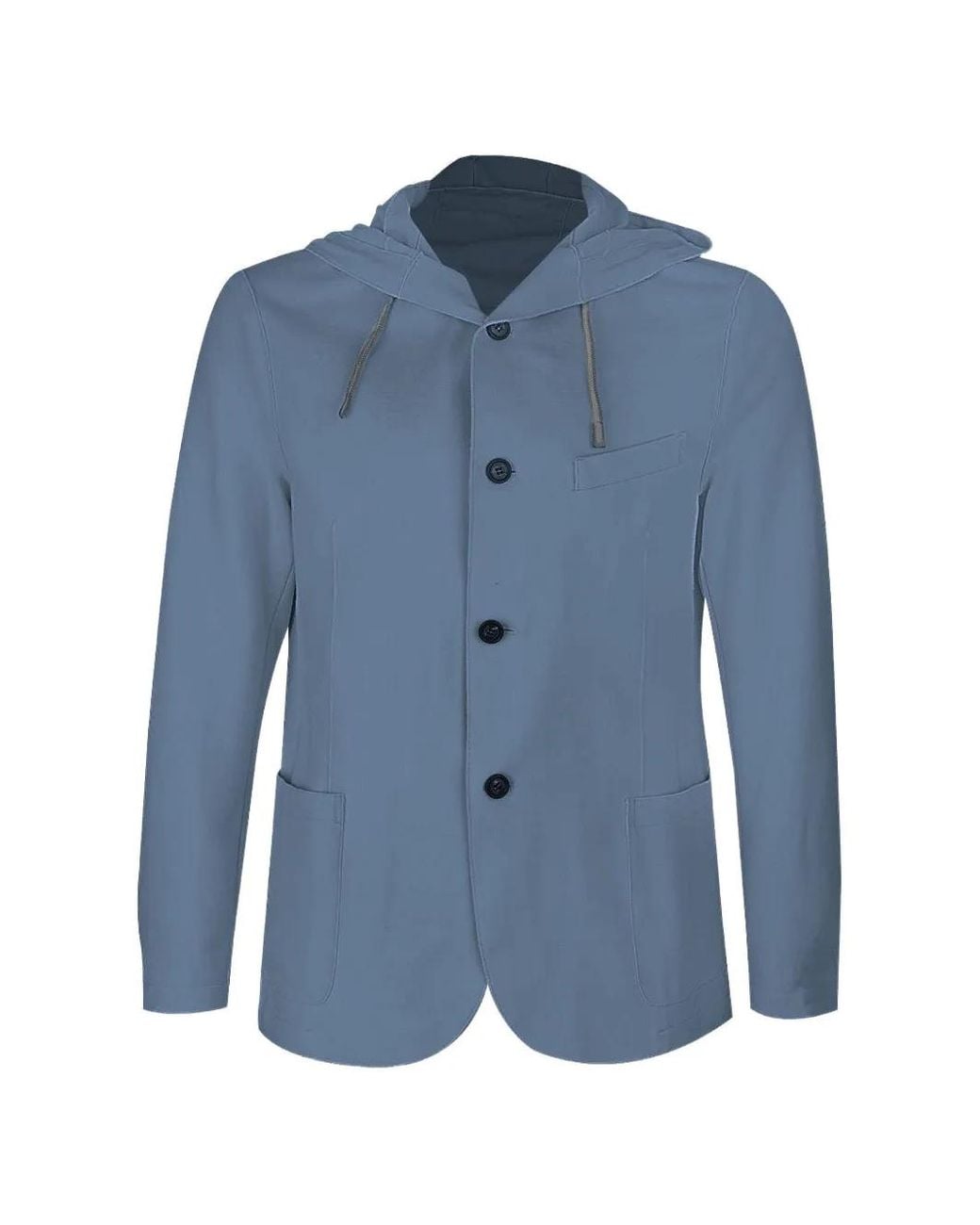 Eleventy Blue Hooded Buttoned Blazer for men