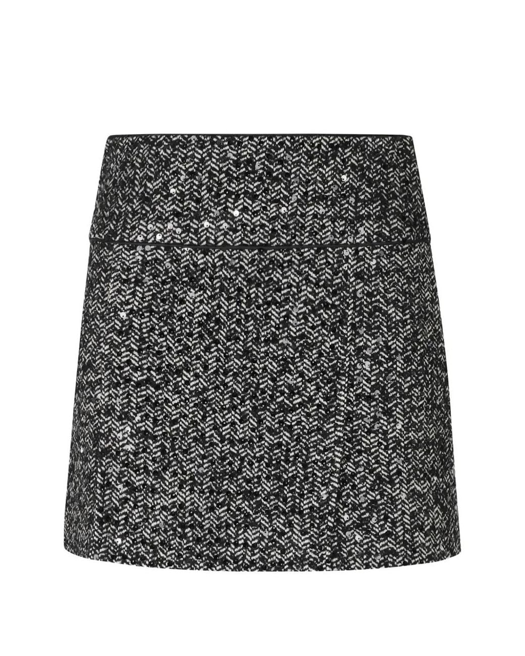 ERMANNO FIRENZE Gray Sequin-Embellished Herringbone Mini Skirt