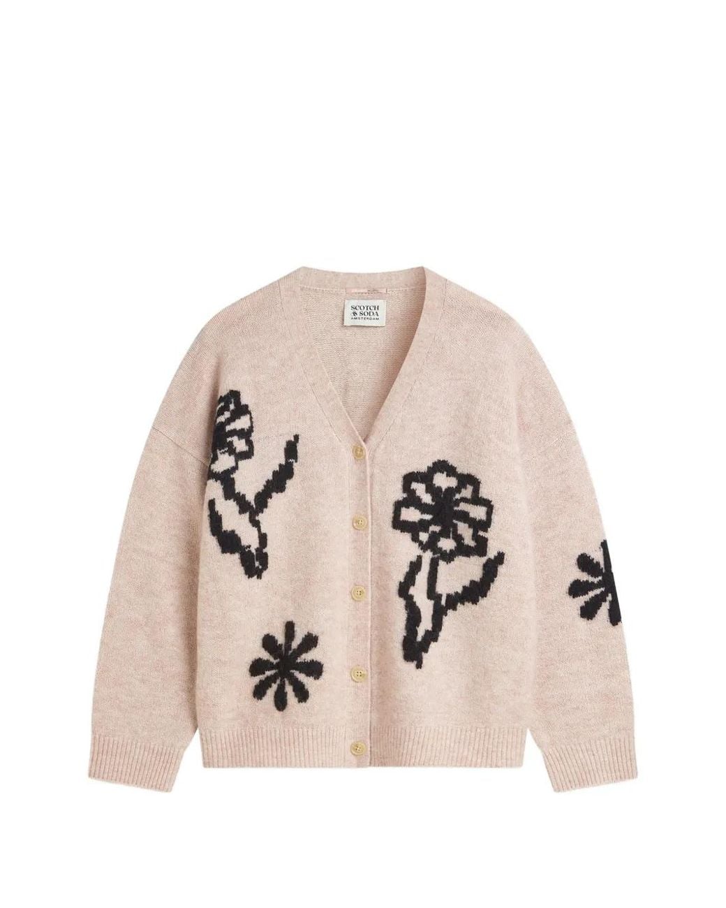 Scotch & Soda Natural Floral-Intarsia Knit Cardigan