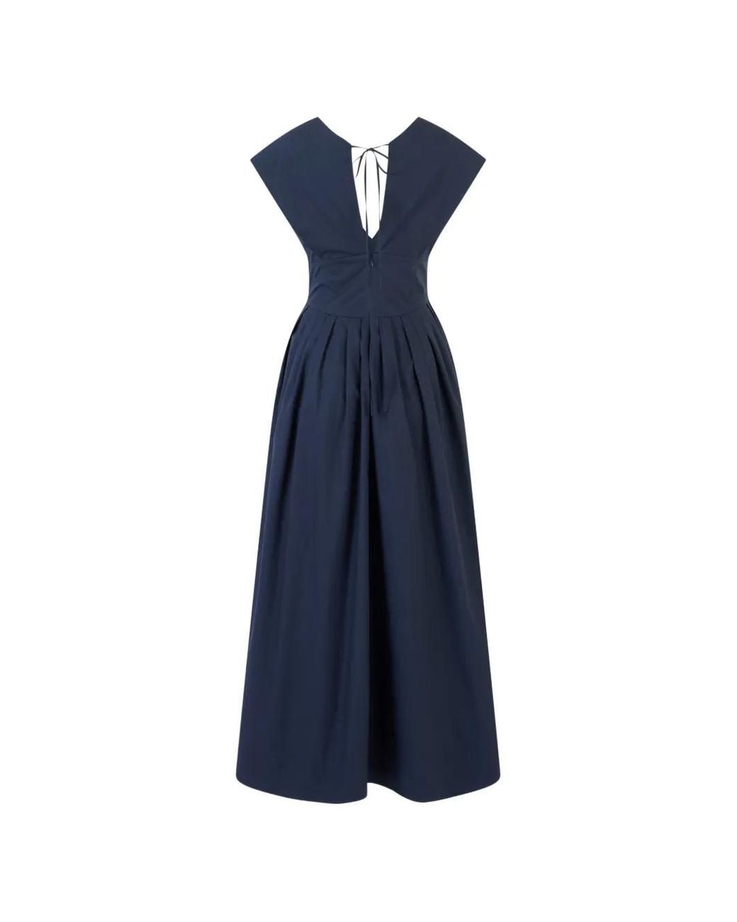 Rosie Assoulin Blue V-Neck Pleated Midi Dress