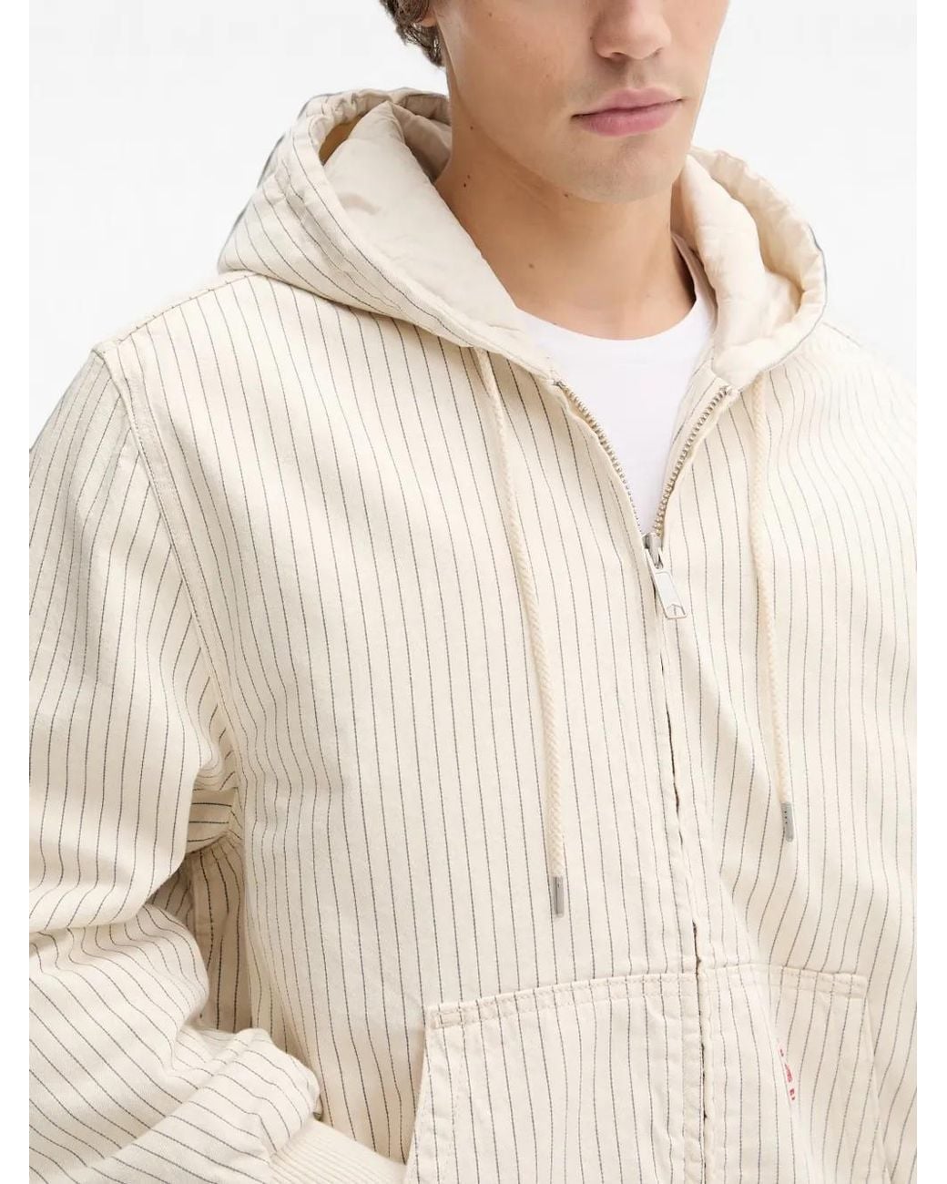 Levi's White Potrero Striped Drawstring Hooded Jacket for men