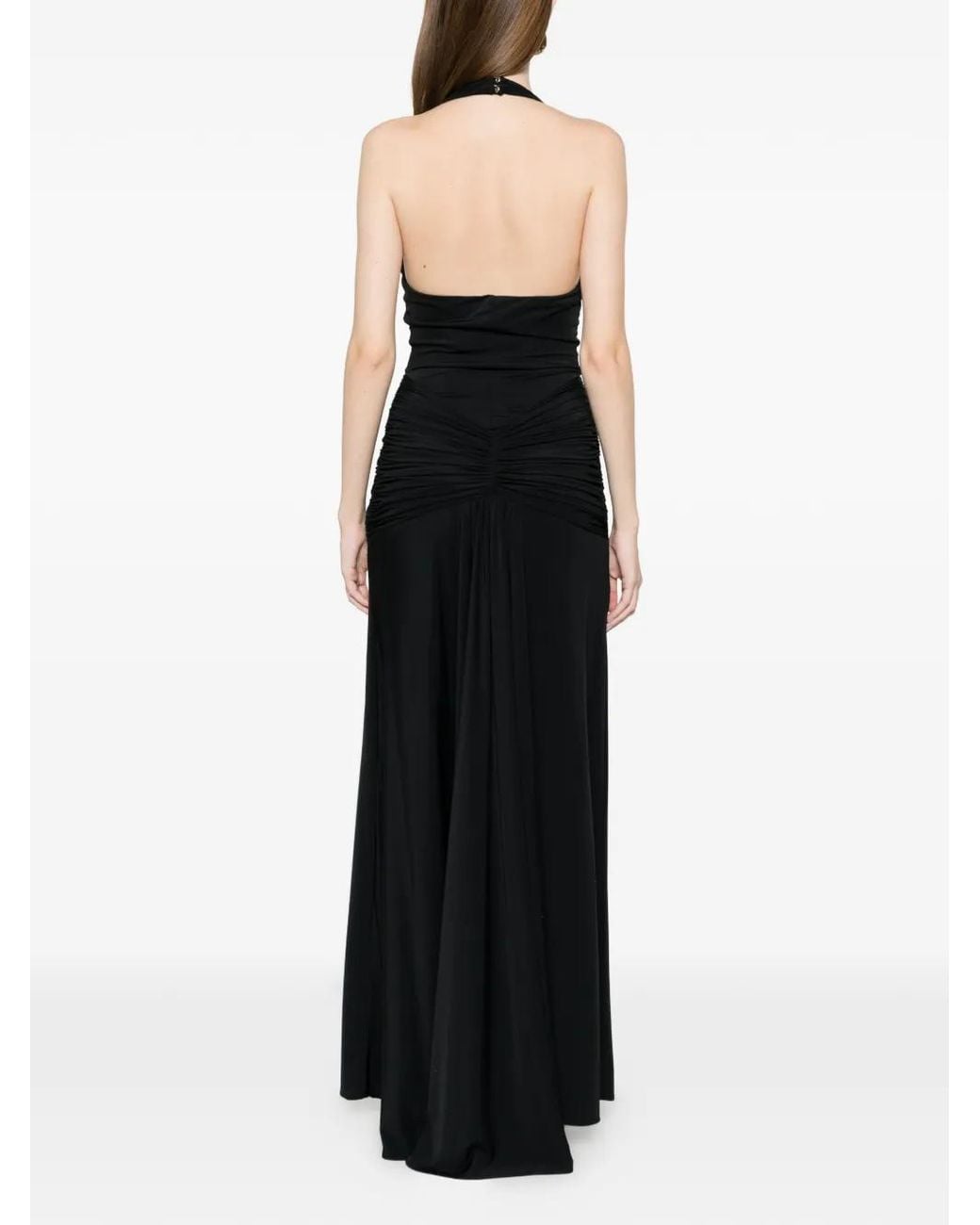 Babylon Black V-Neck Ruched Maxi Dress
