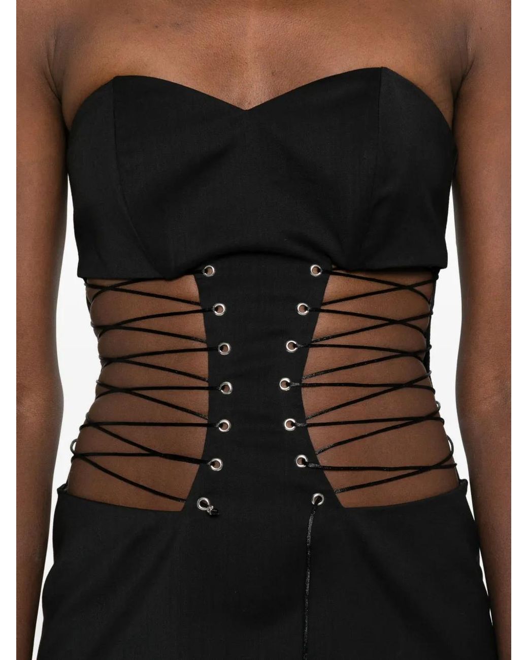 Vestiaire d'un Oiseau Libre Black Lace-Up Mini Dress