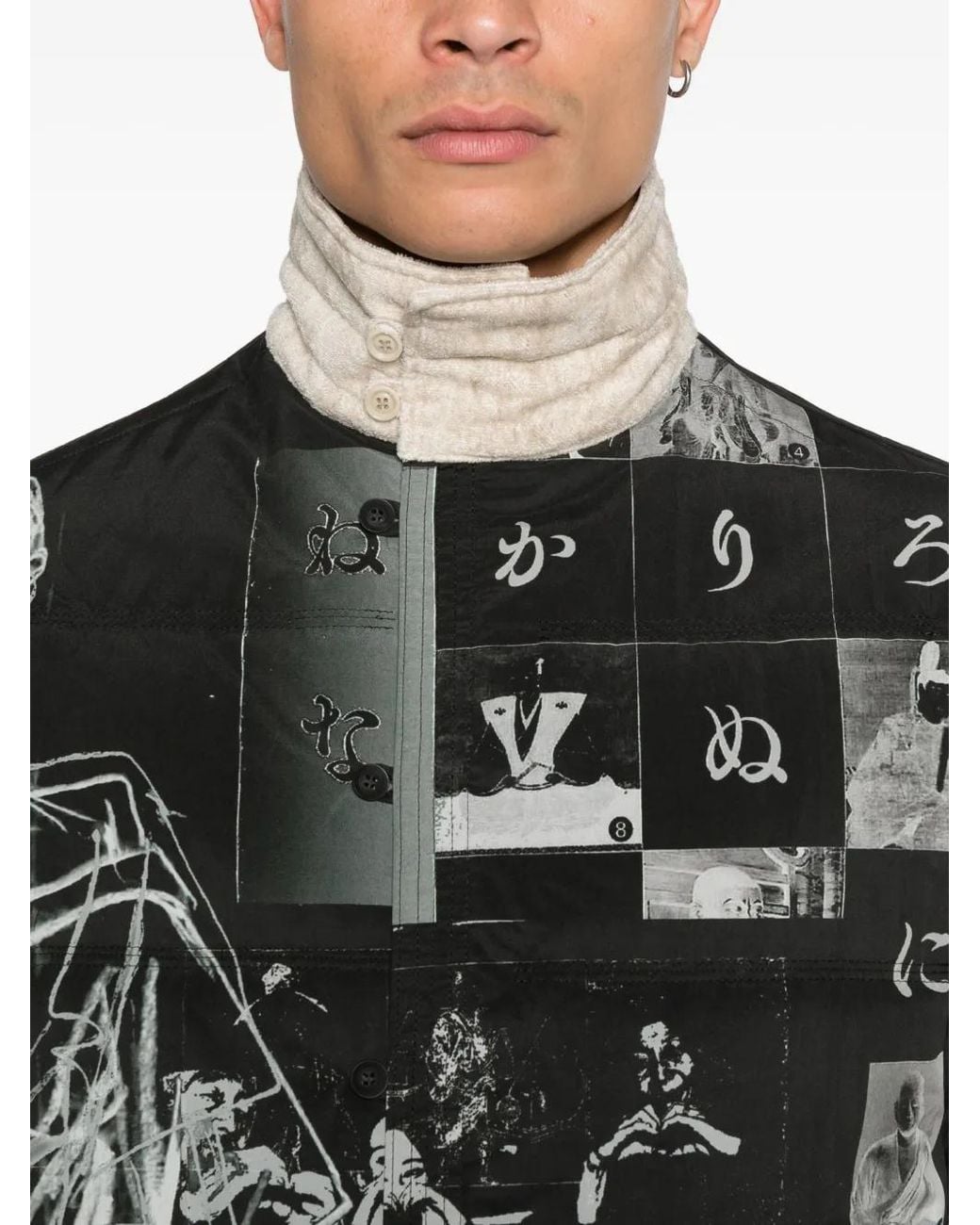 Yohji Yamamoto Black Printed Coat for men