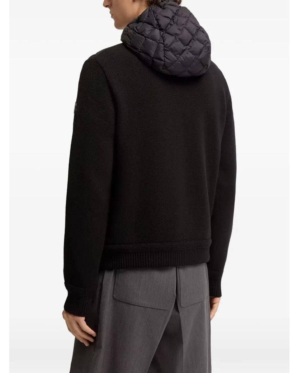 Moncler Black Quilted Drawstring-Hood Sweater for men