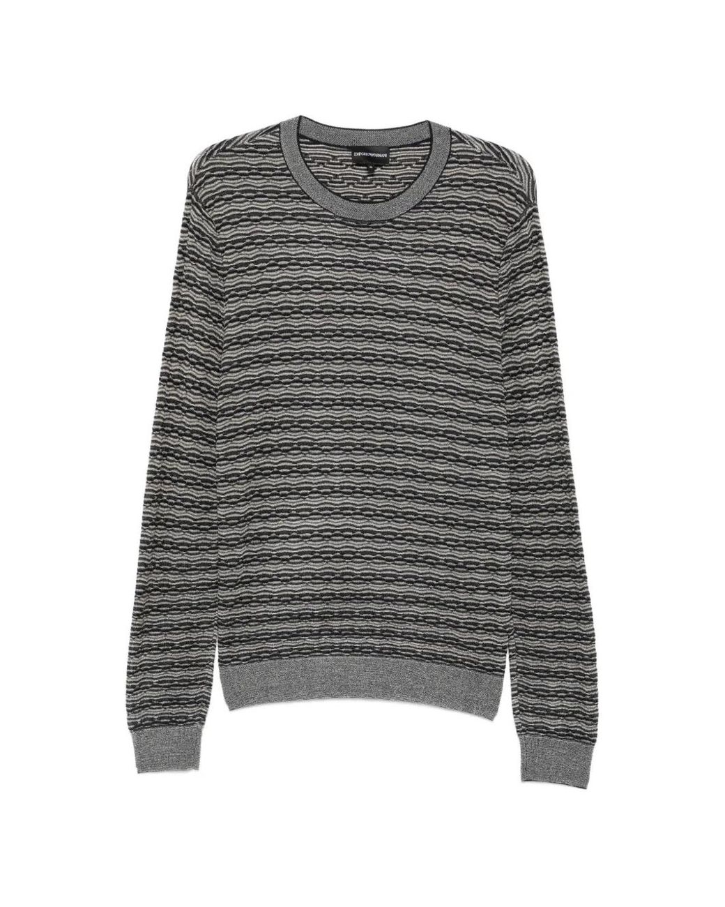 Emporio Armani Gray Horizontal-Stripe Sweater for men