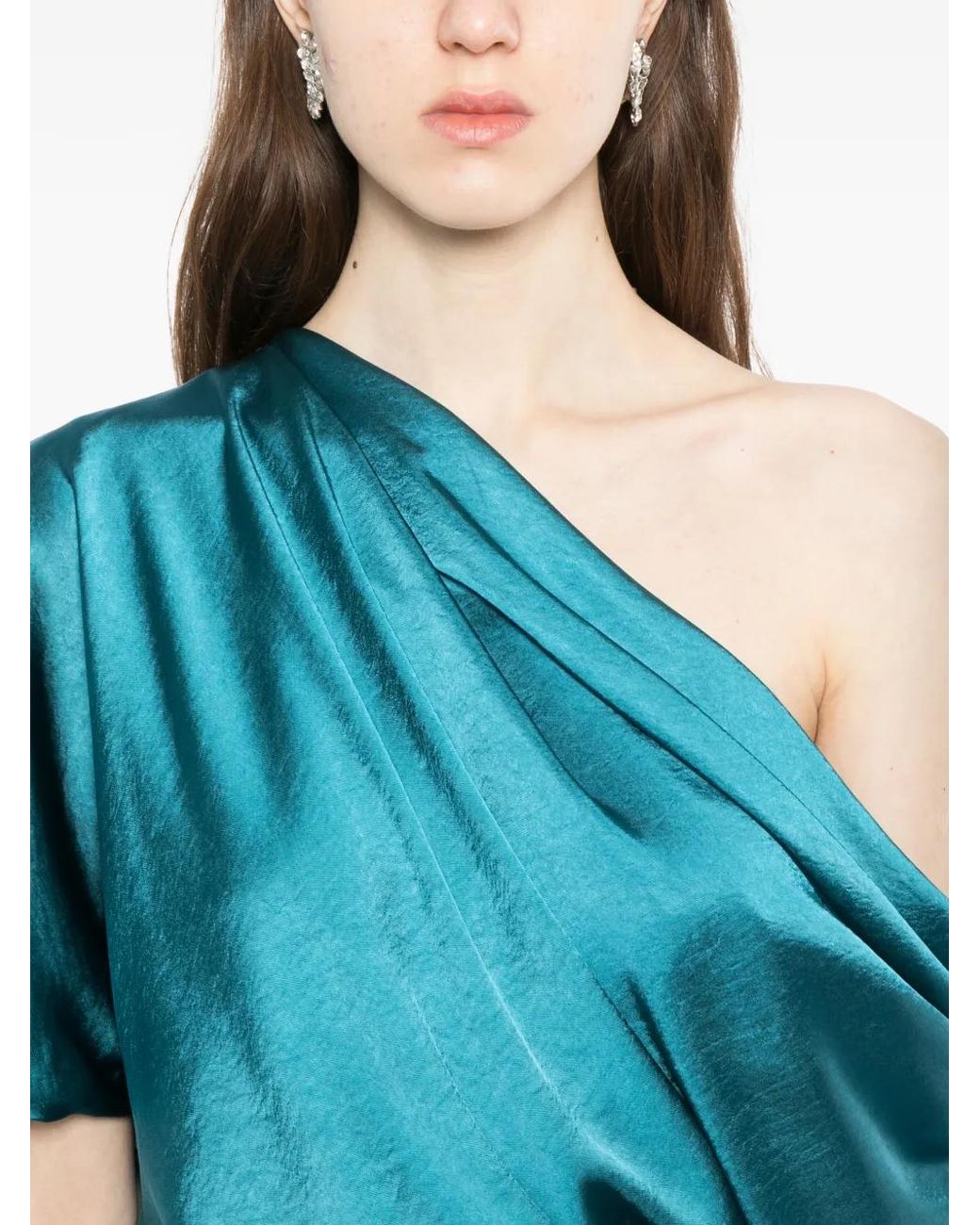 Amsale Blue Off-Shoulder Draped Maxi Dress