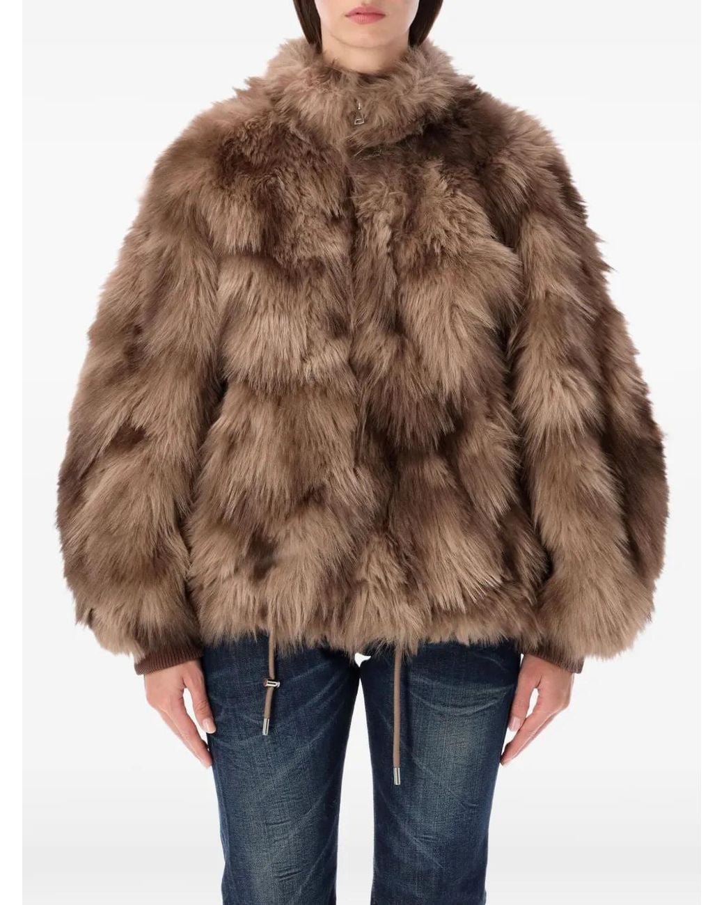S.W.O.R.D Brown Faux-Fur Drawstring-Hem Coat