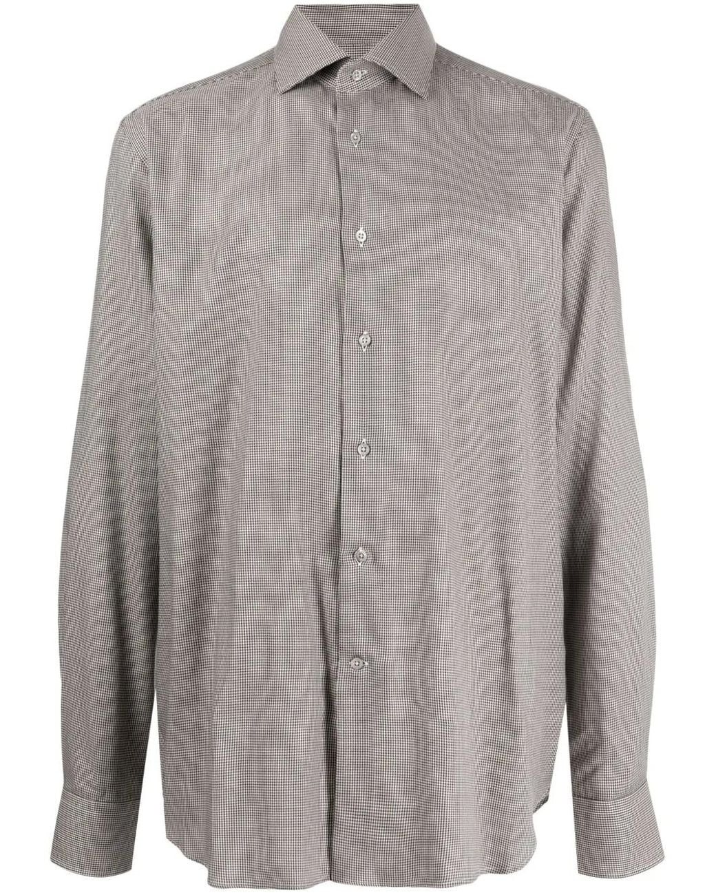 Corneliani Gray Houndstooth-Pattern Long-Sleeve Shirt for men