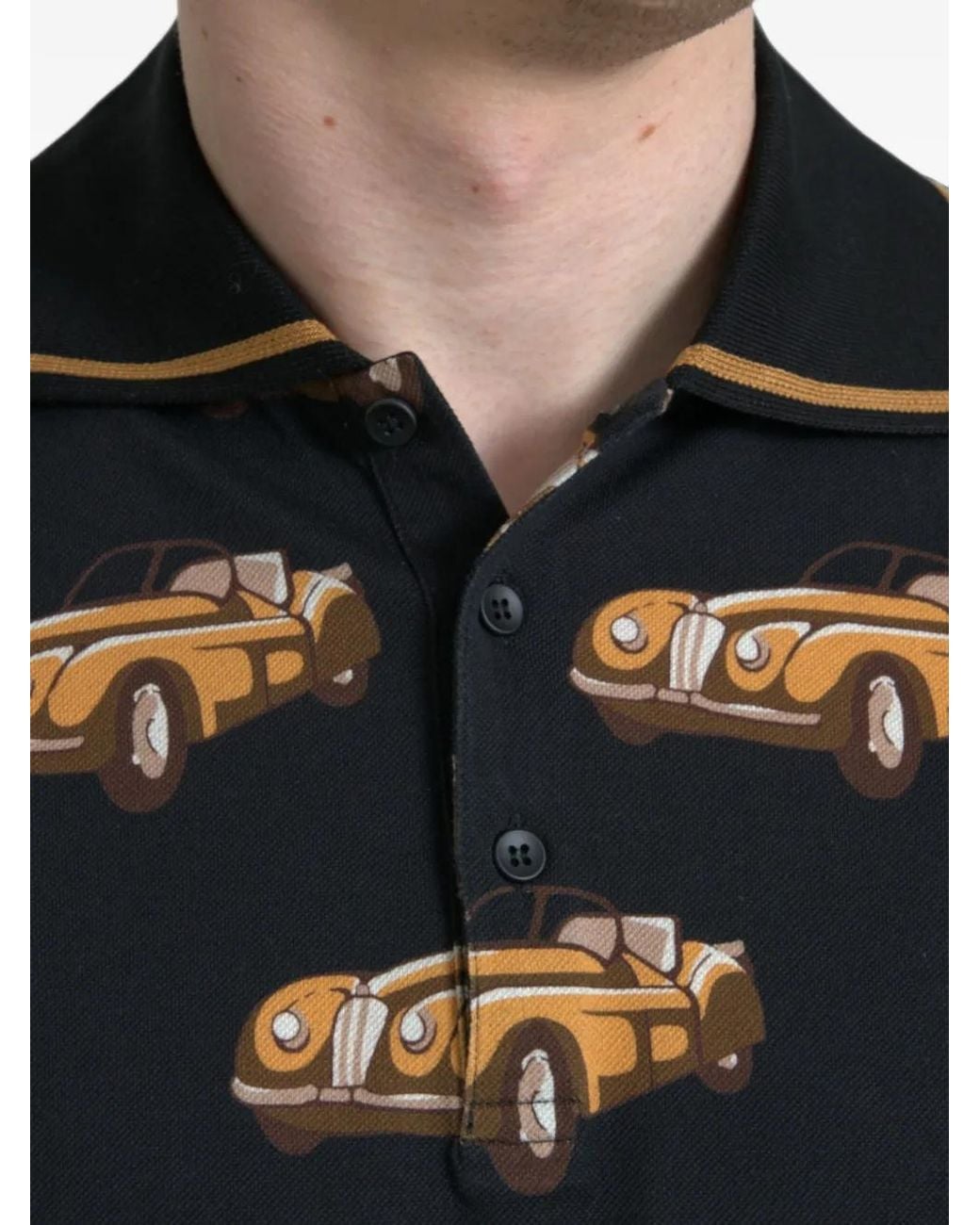 Dolce & Gabbana Black Car-Print Polo Shirt for men
