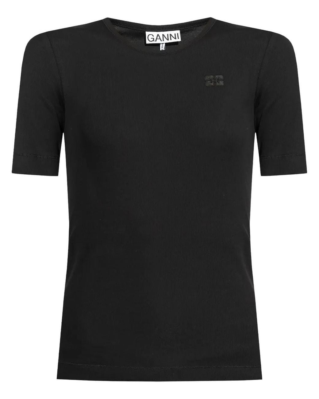 Ganni Black Soft Cotton Rib T-Shirt