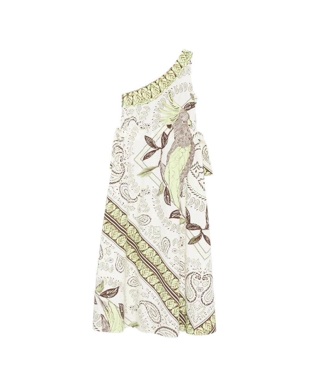 Tory Burch White Bird-Print Midi Dress