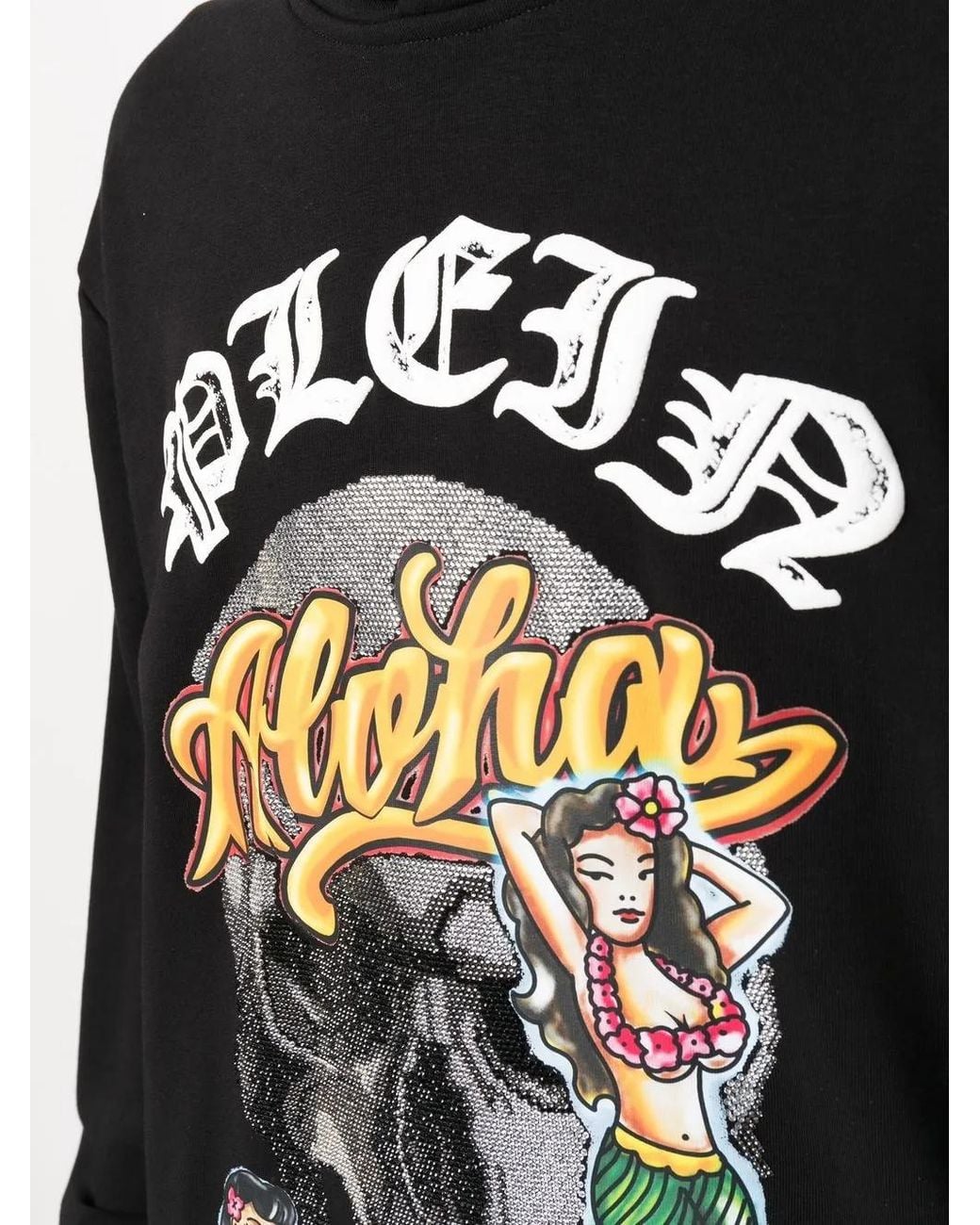 Philipp Plein Black Hawaii Graphic-Print Hoodie for men