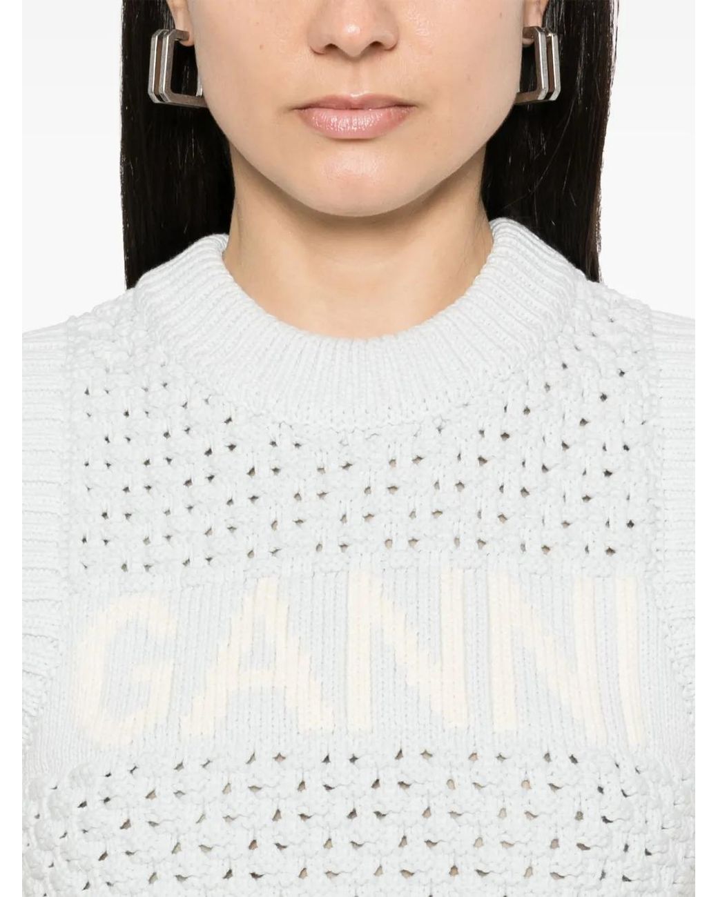 Ganni White Openwork Cotton Vest
