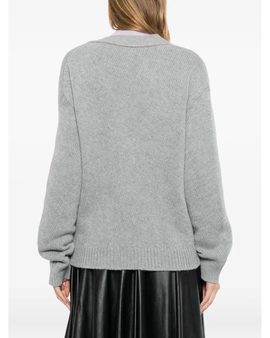 Jil Sander Gray Diagonal-Buttoned V-Neck Cardigan