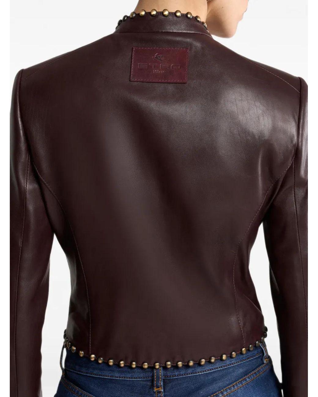 Etro Brown Cropped Leather Jacket With Studs