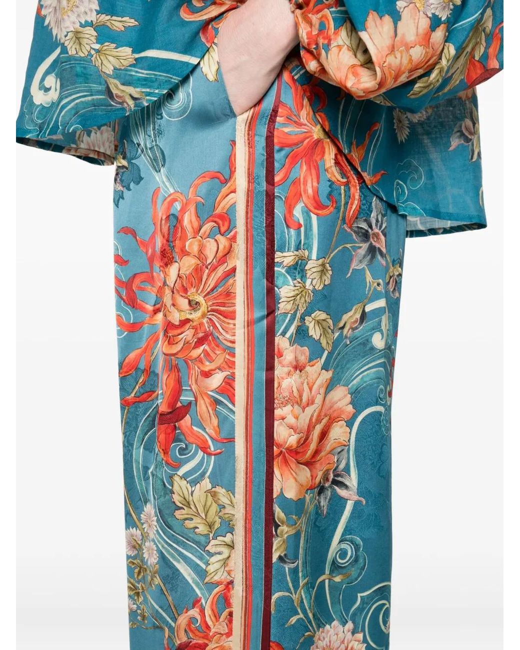 ALÉMAIS Blue Floral-Print Pleated Trousers