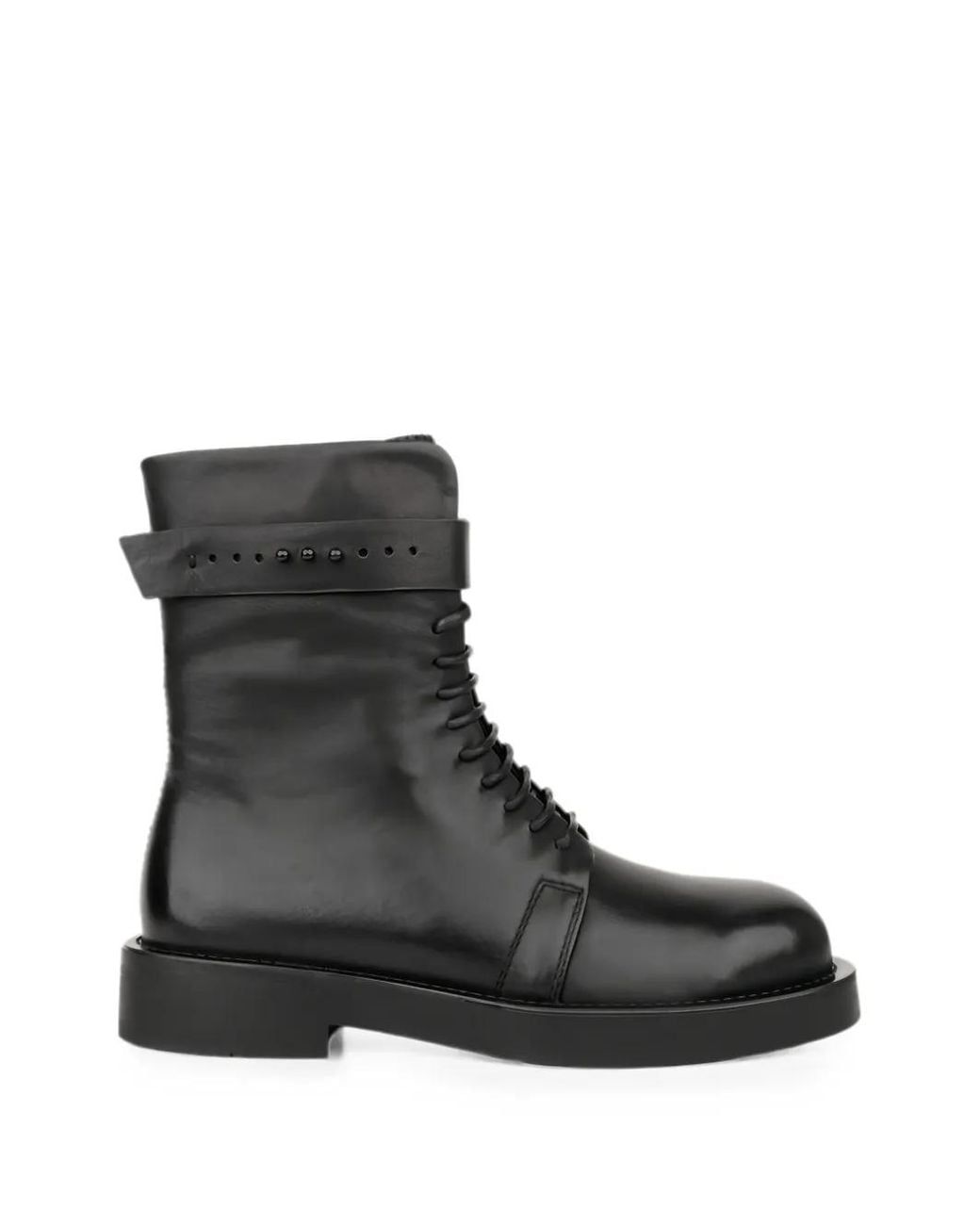 Linda Baumann Black Buckled Lace-Up Ankle Boots