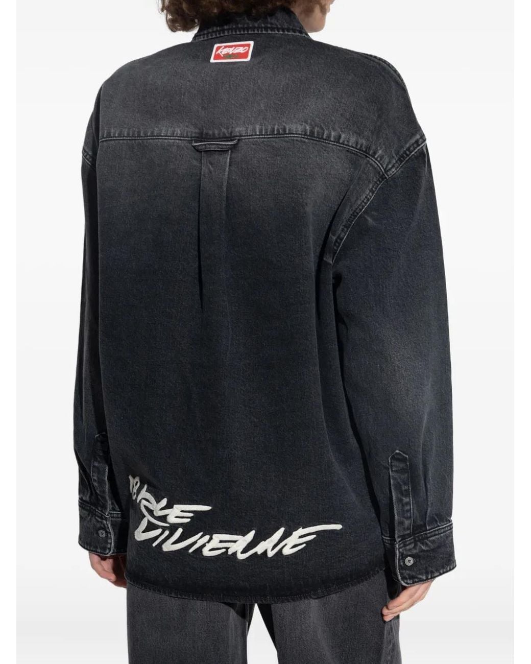 KENZO Blue Flower-Embroidered Denim Shirt