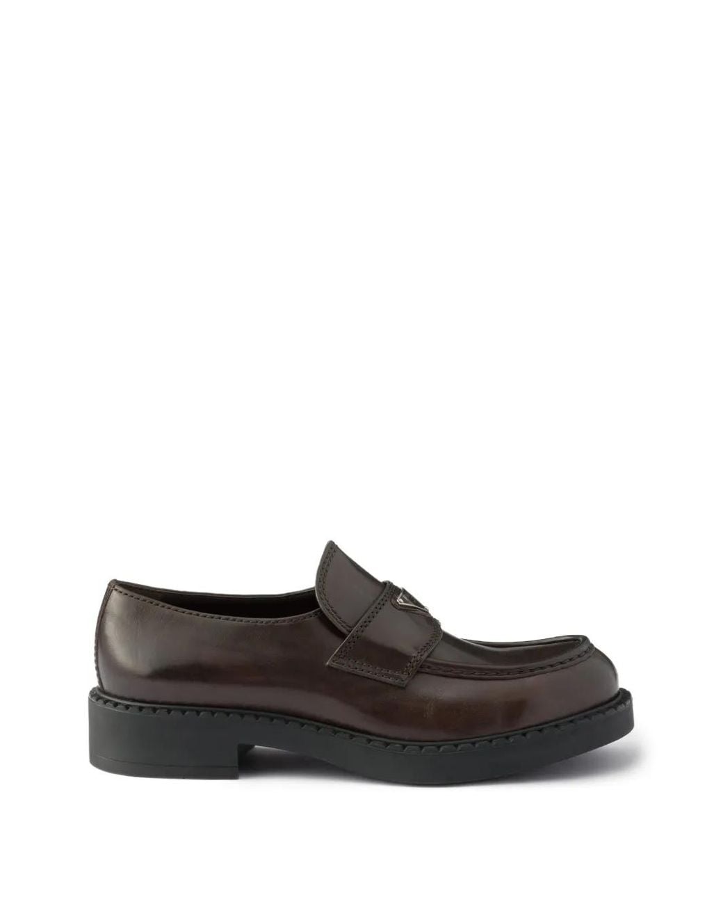 Prada Brown Logo-Plaque Calf Leather Loafers for men