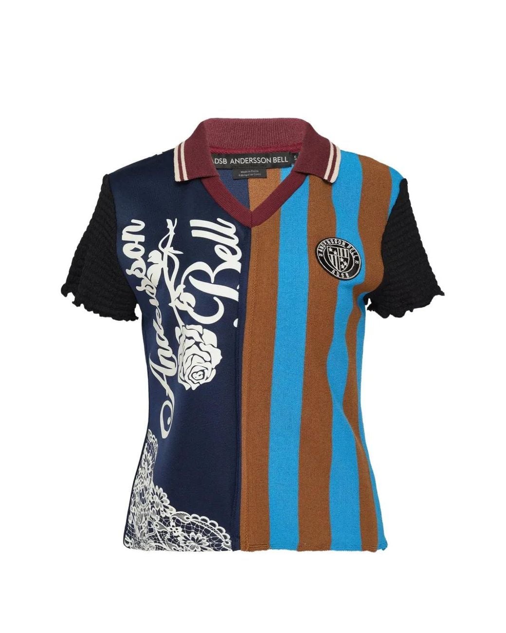 ANDERSSON BELL Blue Polo Rayé À Design Patchwork
