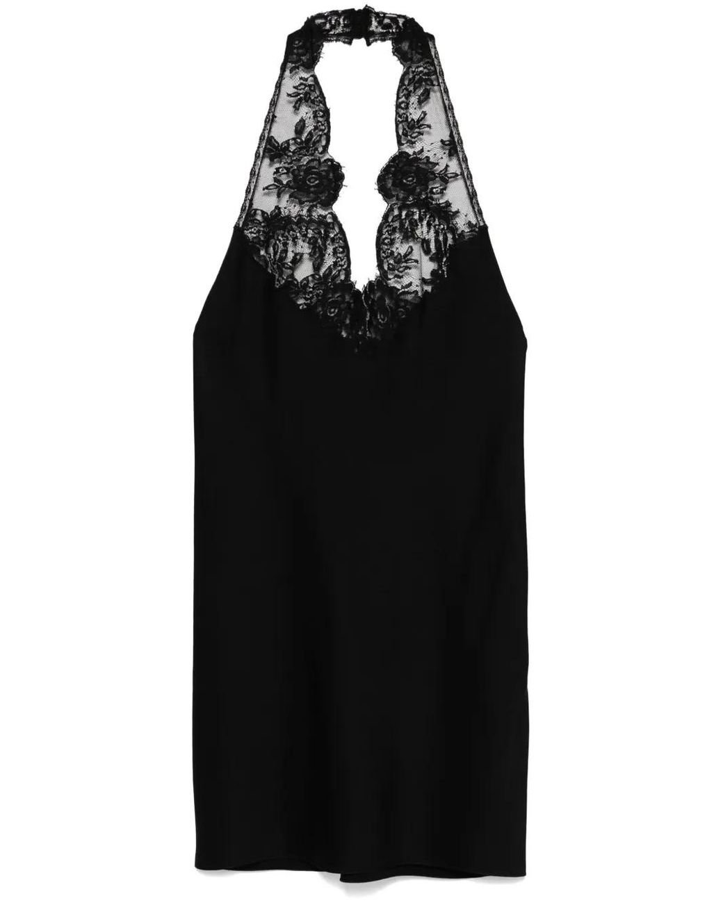 Saint Laurent Lace-Detail Mini Dress in Black | Lyst
