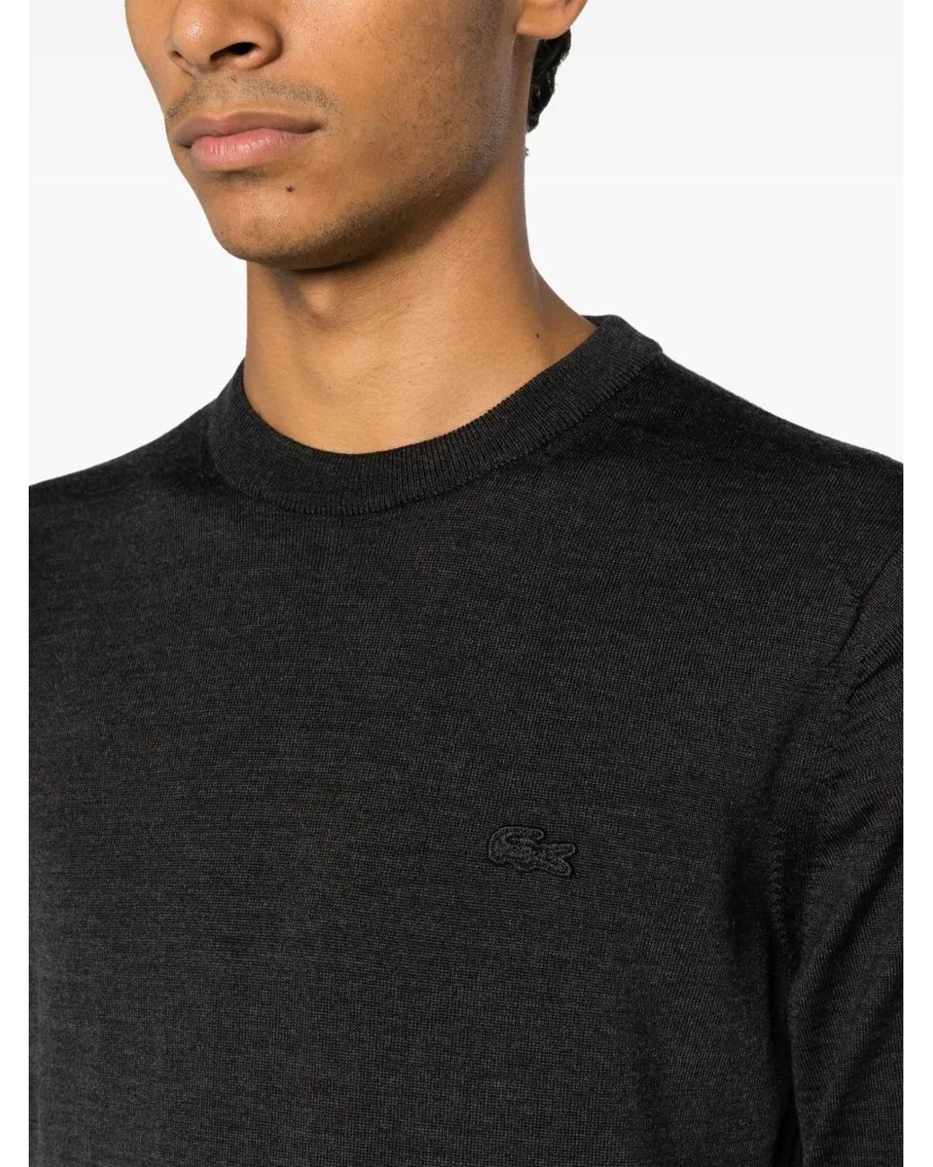 Lacoste Black Logo-Patch Crew Neck Jumper for men