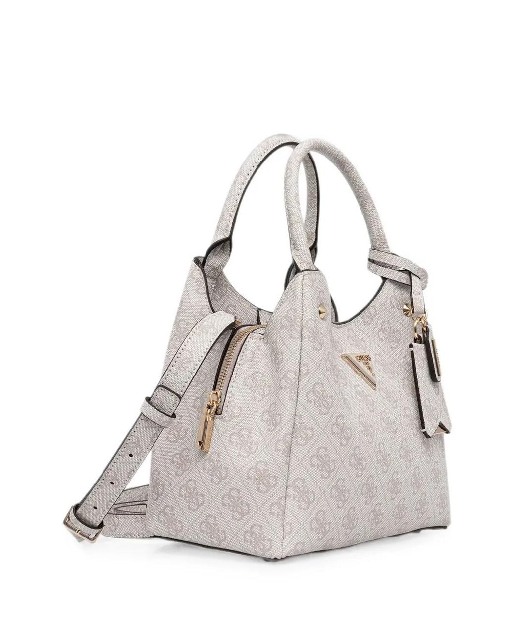 Guess White Monogram-Pattern Logo-Plaque Tote Bag