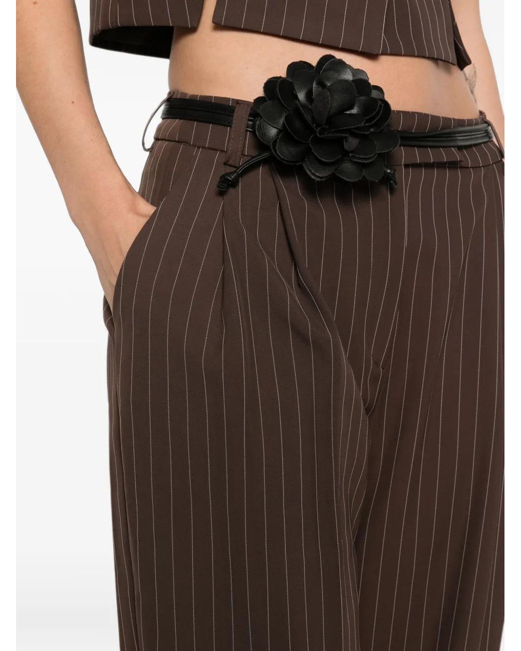 Imperial Brown Pinstripe-Pattern Pleated Trousers