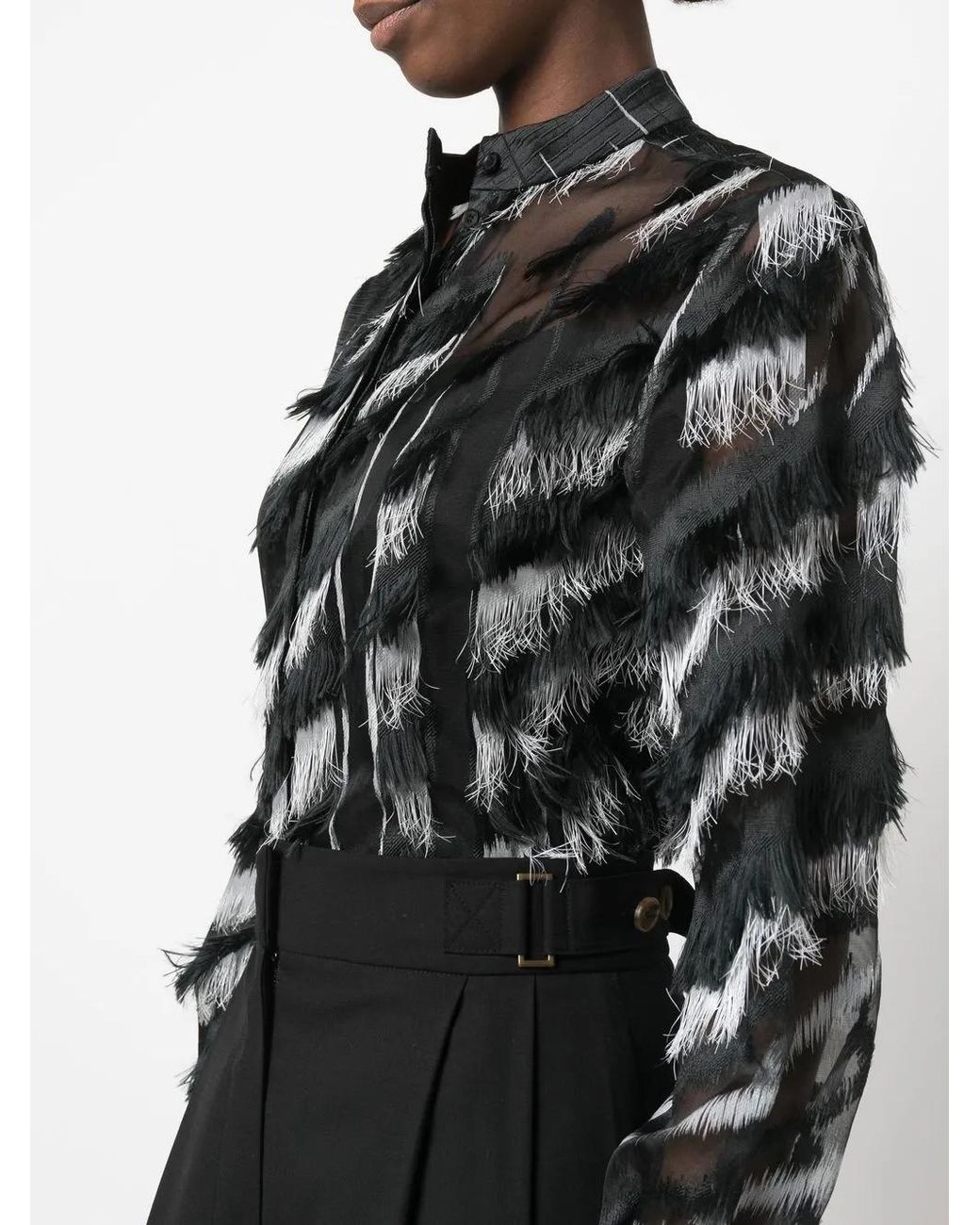 Blusa Semitransparente Con Detalle De Flecos Alberta Ferretti de color Black