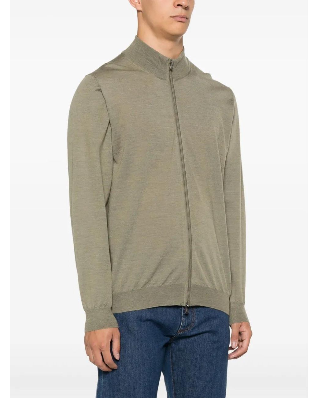 Fedeli Green Virgin-Wool Cardigan for men