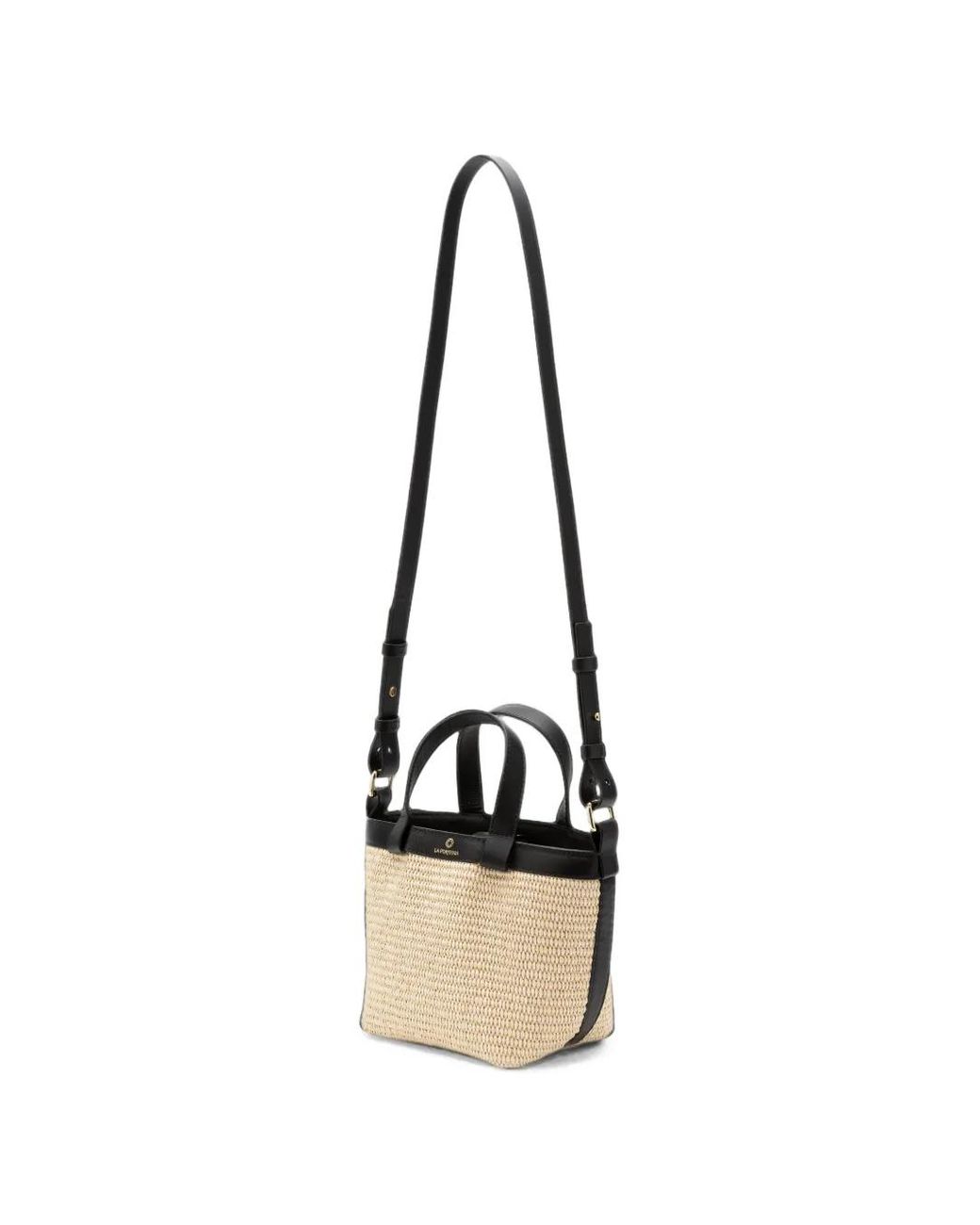 La Portegna Natural Teresita Leather-Trim Bucket Bag