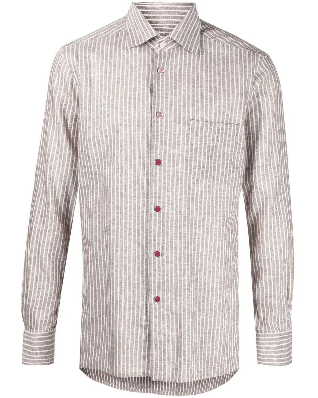 Kiton Brown Long-Sleeve Striped Shirt for men