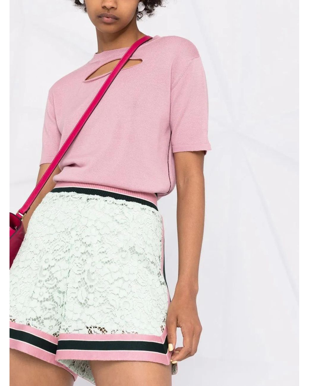 Dolce & Gabbana Gray Contrast-Stripe Lace Shorts