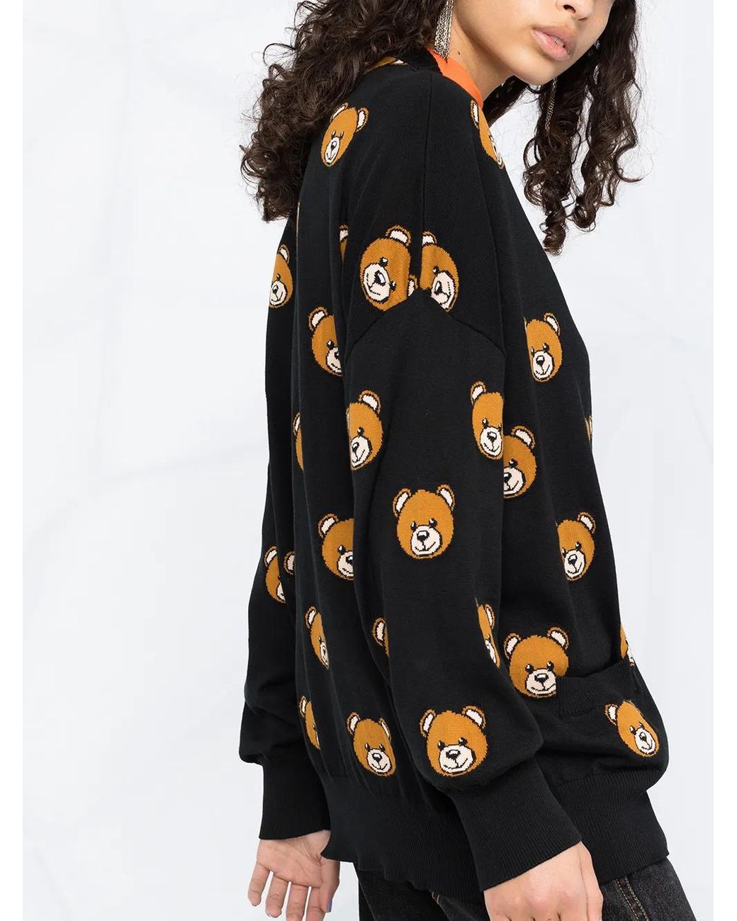 ⭐︎MOSCHINO⭐︎ テディベア刺繍 ブラックカーディガン Moschino Teddy Bear Jacquard Knit Cardigan in Black | Lyst
