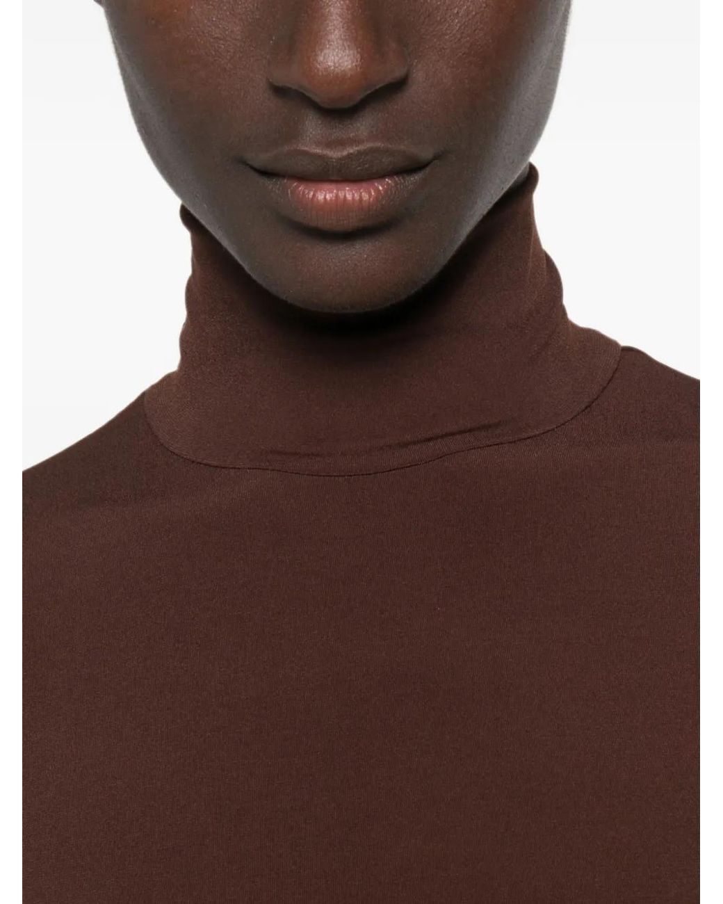 ANDAMANE Brown Ziggy High-Neck Long-Sleeve Bodysuit