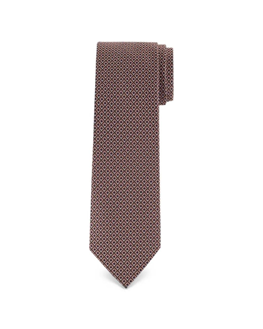 Brioni Brown Geometric-Pattern Tie for men