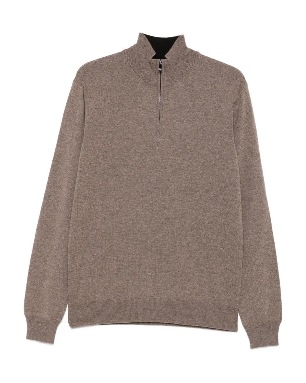 Corneliani Brown High-Neck Half-Zip Sweater for men