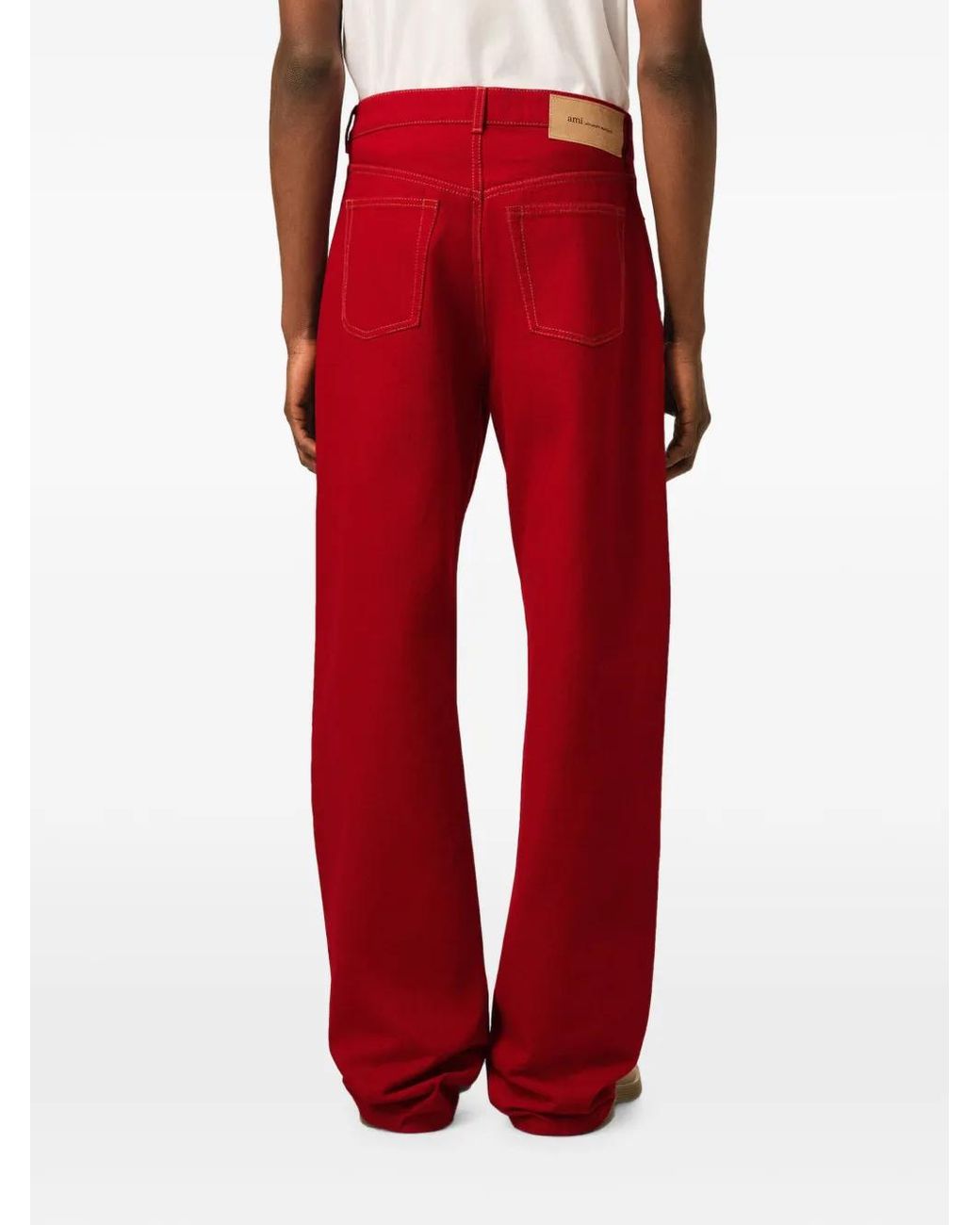AMI Red Large-Fit Cotton Jeans for men
