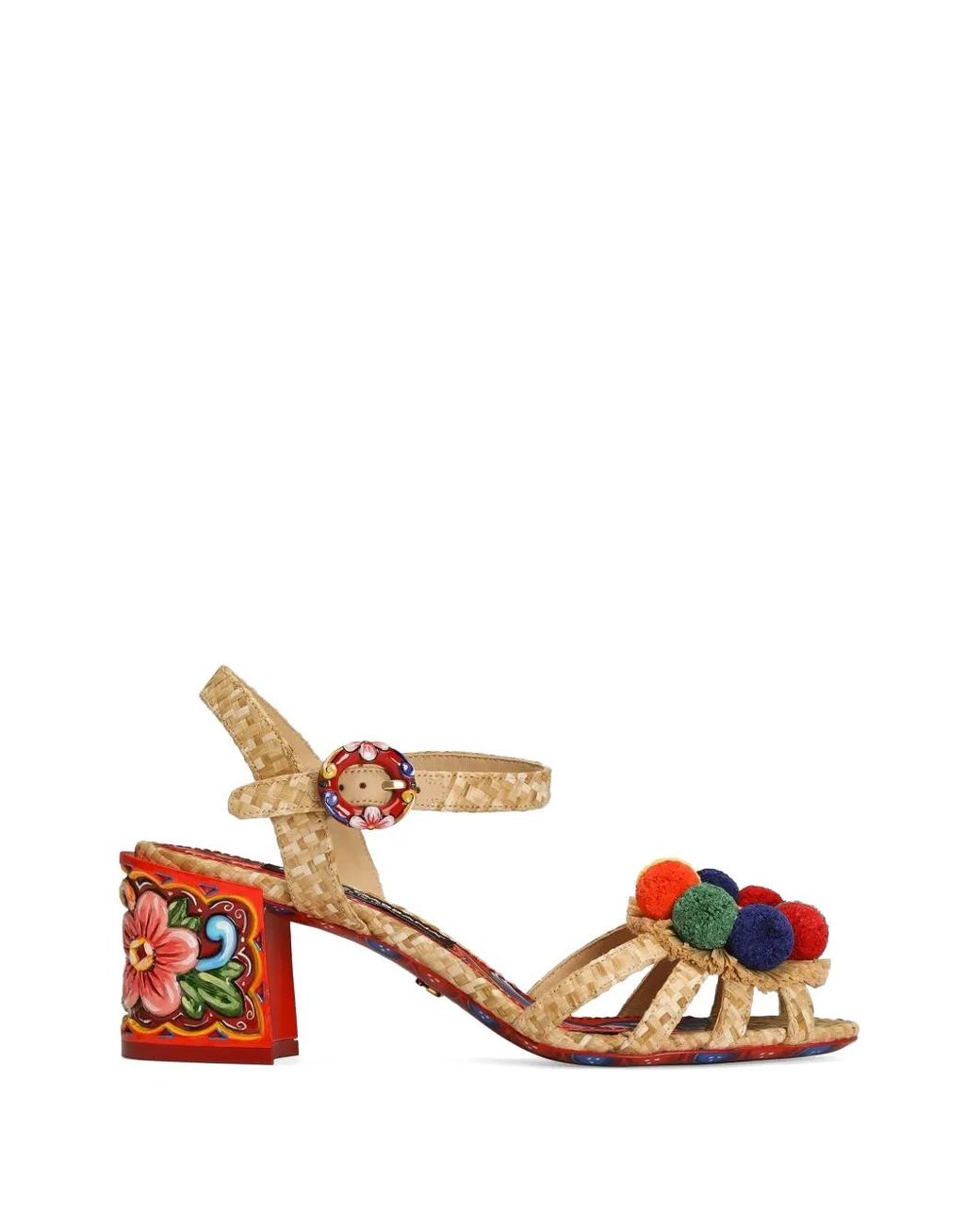 Dolce & Gabbana Natural Raffia Sandals With Embroidery