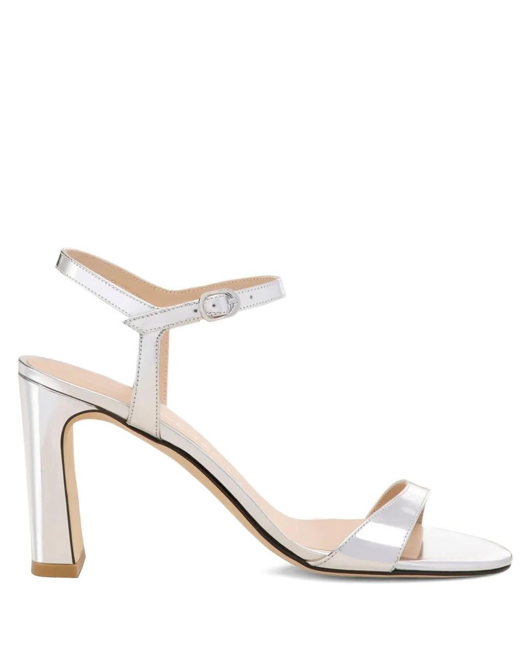 Stuart Weitzman White Metallic Block-Heel Sandals