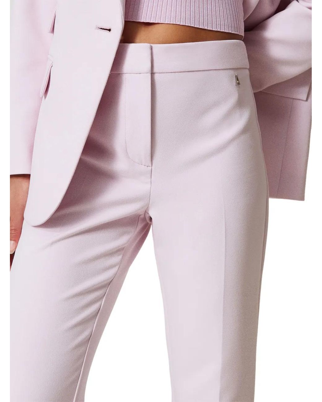 Twinset Pink Flared Cady-Texture Trousers