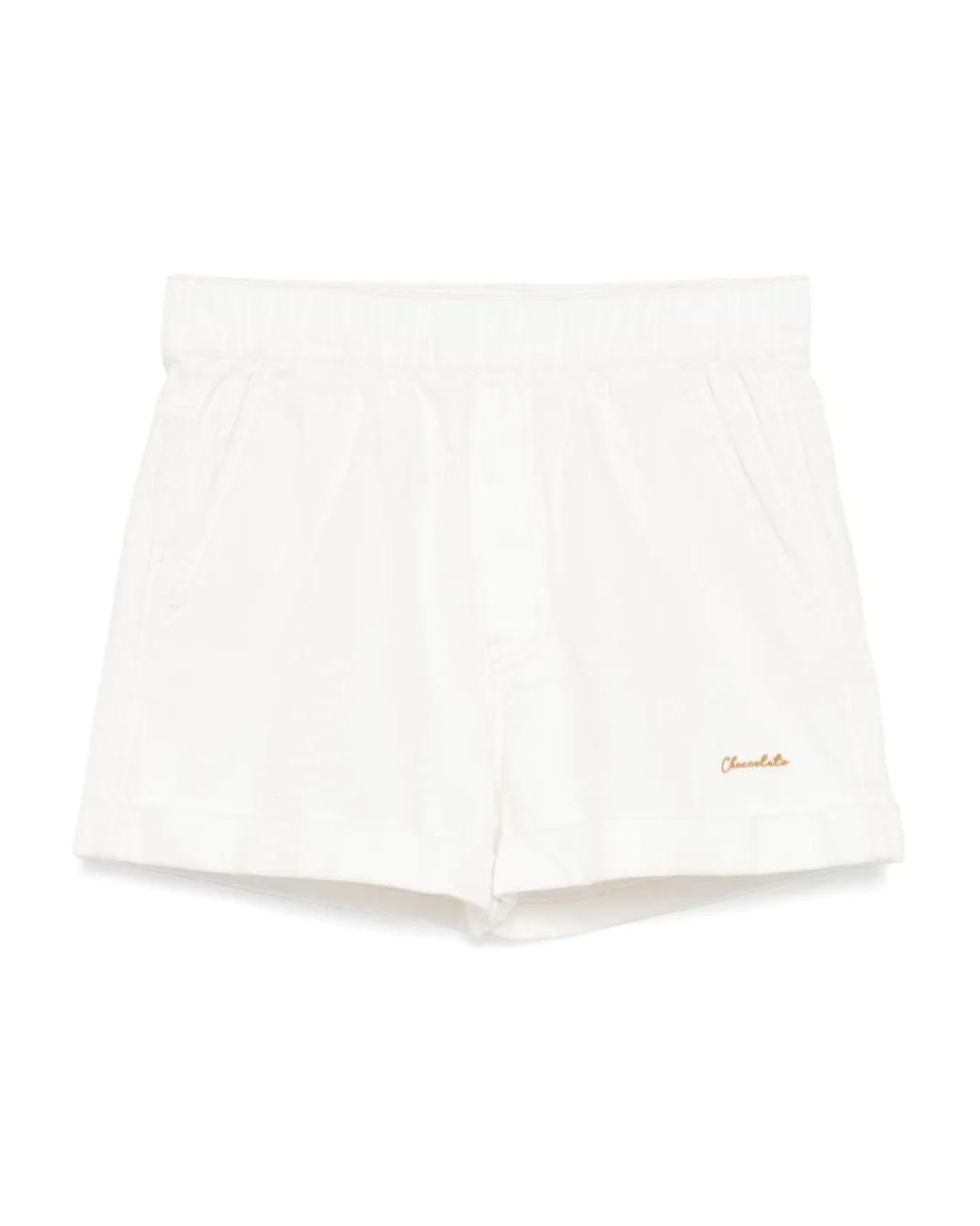 Chocoolate White Logo-Embroidered Denim Short
