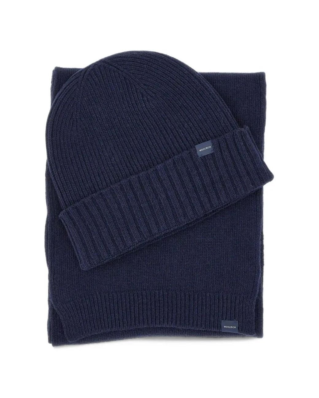 Woolrich Blue Ribbed-Knit Beanie Hat And Scarf (Set Of Two) for men